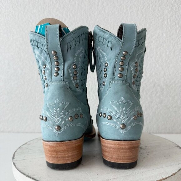 Lane COSSETTE Womens Cowboy Bootie 7.5 Blue Leather Cowgirl Western Ankle Boots - Picture 3 of 11